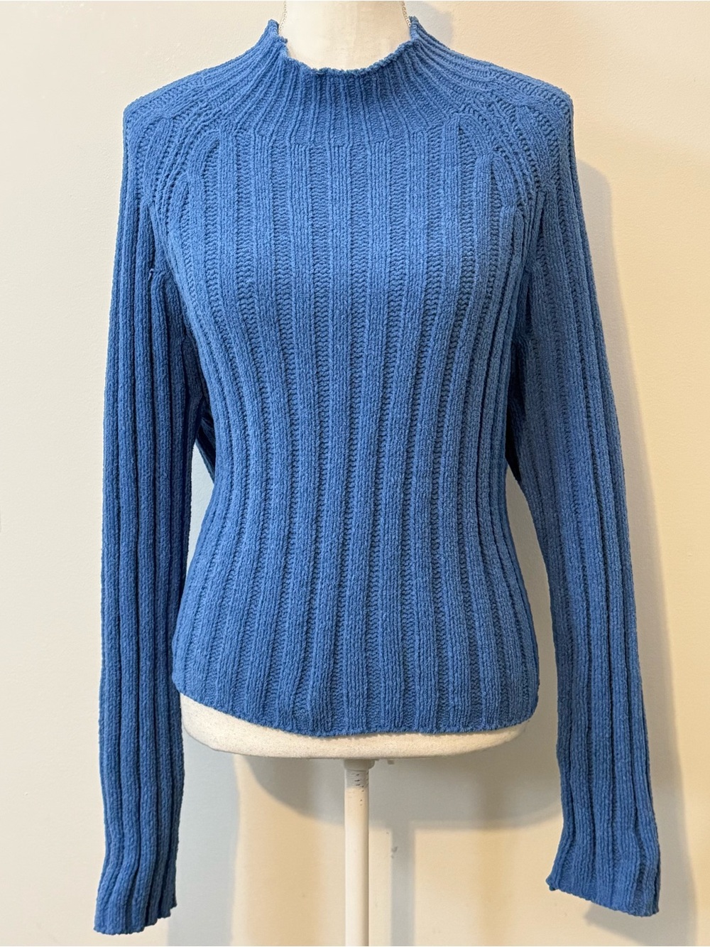 American Eagle Blue Chenille Ribbed Mock Neck Sweater Women’s XL